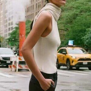 NEW STAUD Canal Knit Top Ivory with Scart Wool Quiet Lux Causal